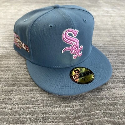 Chicago White Sox Hat Cap Mens Fitted 7 5/8 New Era Side Patch Blue Pink 2 Tone - Image 1 of 4