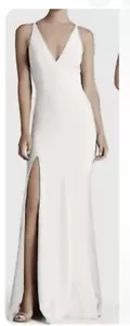 Dress the Population Iris Slit Crepe Trumpet Gown Maxi Dress Off White Sz S - Picture 1 of 10