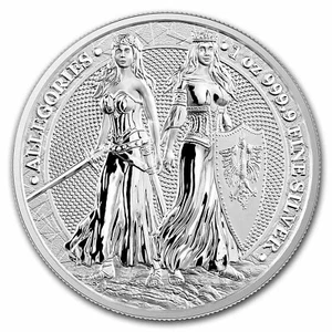 Polonia & Germania Allegories 2022 plata 1 oz plata BU 5 marcos edición 25000 - Imagen 1 de 3