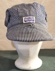 Vintage 1960s Big Smith Railroad Engineer Blue Stripe Denim Cap Hat Union Made - Picture 1 of 7