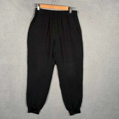 Theory Arai 100% Silk Jogger Pants Womens Small Black Pull On Textured Belfry - Image 1 of 4