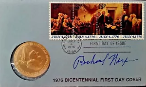 AMERICAN REVOLUTION 1976 BICENTENNIAL FDC & COIN SIGNED NIXON - Bild 1 von 8