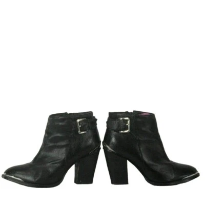 Yellow Box Women Black Moto Leather Boots Metal Trim Buckle Heel Biker Sz 9 - Image 1 of 4