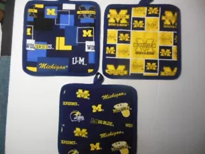 University of Michigan Potholders, Handcrafted, 8"x 8" - Picture 1 of 7
