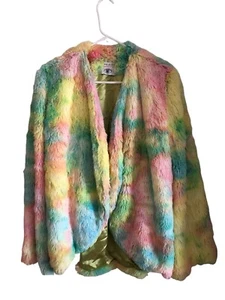 RARE Miracle Eye USA Psychedelic Rainbow Fuzzy Pill Coat - Pride Retro - Size L - Picture 1 of 6