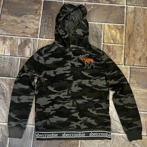 Abercrombie Fitch Hoodie Youth Boys Camo Pullover Sweatshirt 11/12 Moose Logo - Picture 1 of 3