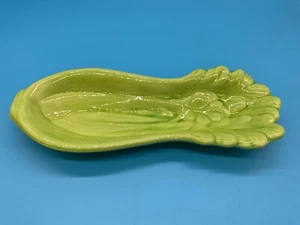 Mid Century Green Celery Leaf Relish Tray Asparagus Dish Pottery USA Retro - Picture 1 of 5
