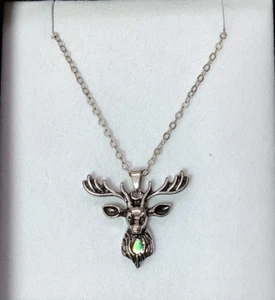 Paua Shell Stag Pendant On A Chain (P739) - Picture 1 of 4