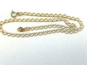 9'' Solid 14 kt Yellow Gold 66 Small Heart  Ankle Bracelet 1.gm