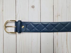 Tailored Sportsman Quilted Leather Belt - French Blue/Gold