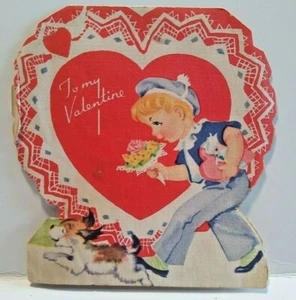 Carpeta de tarjeta de San Valentín de colección niño con flores cachorro perro troquelado - Imagen 1 de 4