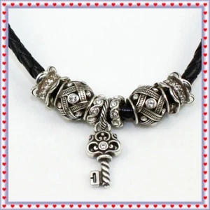 Brighton Baja Black Leather Key Lace Infinity Spacer Bead Charm Necklace - Picture 1 of 3