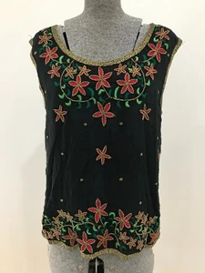 Diane Freis vintage 100% silk embroidered beaded floral evening top M 12 - Picture 1 of 9