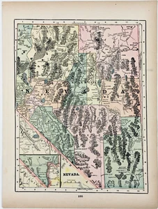 1896 NEVADA STATE Map AUTHENTIC (12x9) TAHOE - CARSON CITY - BELMONT Railroad - Picture 1 of 4