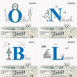 Boys Personalised Wall Sticker Baby Kids Custom Name Nursery Bedroom Decal - Picture 1 of 14