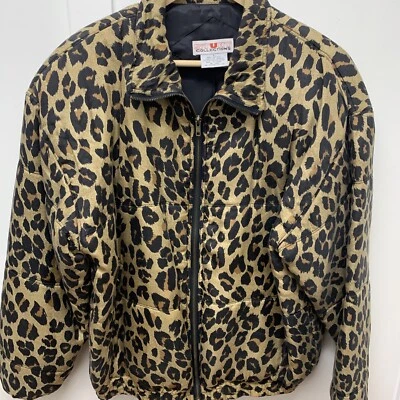 Chaqueta de seda vintage años 90 Stunt Collection marrón y negro estampado leopardo - Grande Foto 1 de 4