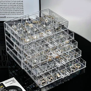 Acrylic Jewelry Storage Box Earring Holder with 5 Drawers, 120 Grids Jewelry  - Picture 1 of 12