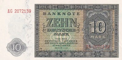 Germany - Democratic Republic, 10 Deutsche Mark, 1948,  p12 ,Serial Number: AG 2 - Image 1 of 2