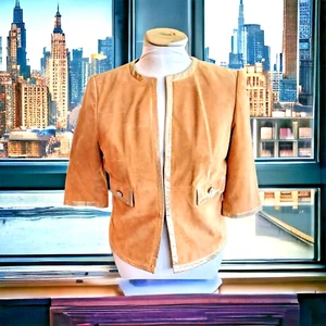 100% Suede Lined Jacket Size L w/Trim Petite Classiques Entier Business Travel * - Picture 1 of 9