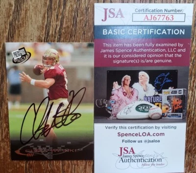 Tarjeta de radiocontrol autografiada firmada 2001 Press Pass Chris Weinke novato JSA Florida State Foto 1 de 3