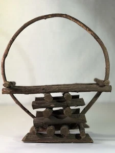 WOW Folk Art Hand Made Basket Primitive Twig Sticks Handle Original Antique 10x8 - Picture 1 of 9