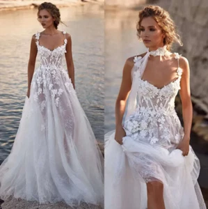 Boho Milla Nova A E Kleider für Braut Spaghetti Hochzeitskleid Rückenapplikationen - Bild 1 von 9