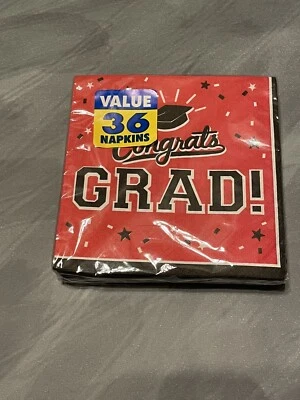 Congrats Grad Red Graduation Beverage Napkins New 36 Count Amscan - Image 1 of 2