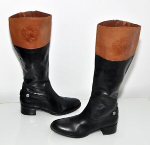Franco Sarto L-Chipper Black/Brown Genuine Leather Womens Knee Boots Size US8.5M