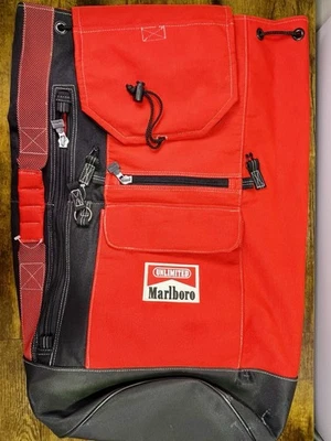 Vintage 90s Marlboro Unlimited Gear Red and Black Top Load Army Duffle Dry Bag - Image 1 of 4