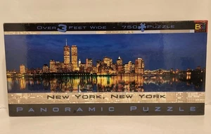 Vintage NOS New York Skyline Pre 911 Panoramic Puzzle 11X38”765 Pc Twin Towers - Picture 1 of 10