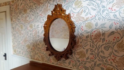 JBM Dollhouse Oval Mirror Walnut Finish Empire Style 1:12 Scale Miniature - Image 1 of 4