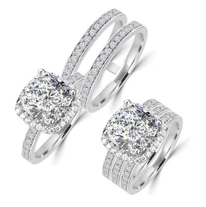 101 Facets 2 Carat Princess Cushion Cut NSCD Simulated Diamond Ring Double Ba... - Picture 1 of 8