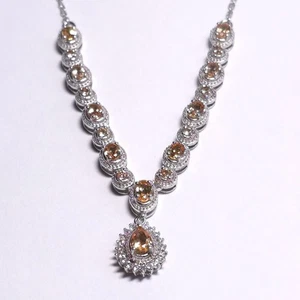 STS Golden Imperial Topaz & Zircon Platinum Plated 925 Silver Necklace 18in - Picture 1 of 9