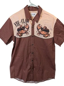 Boozelele Western Hemd Herren Gr. M Knopfleiste Retro Yee Claw Crab Hawaii Braun - Bild 1 von 12
