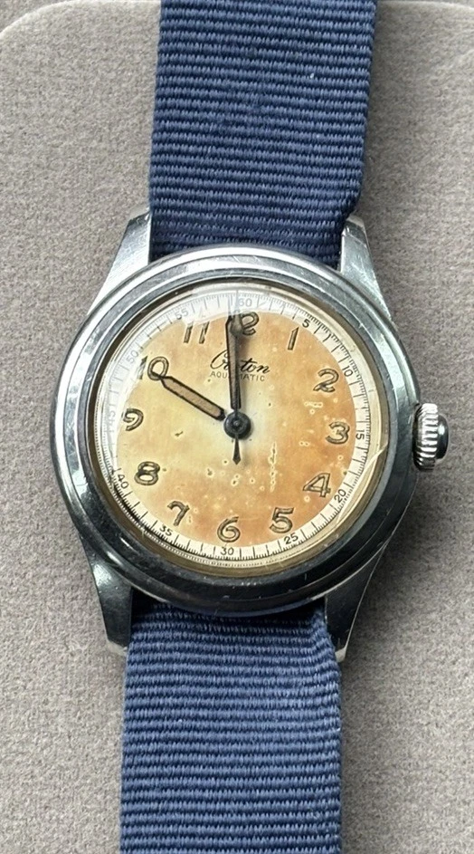 Reloj Vintage Esfera Tropical Años 50 Croton Aquamatic Acero Inoxidable Correa OTAN Foto 1 de 4