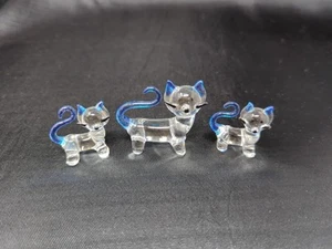 3 Mini Klarglas Katzen Figur blau + schwarz Detail Trio stehende Katzen Figur - Bild 1 von 4