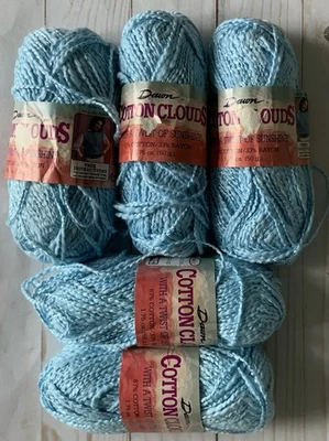 Lote de 5 madejas hilo de nubes de algodón Caron Dawn 5510 hilo azul claro 1,75 oz Foto 1 de 4