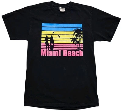Miami Beach Destination Tee FL Graphic Shirt Surfing Tropical FOTL Black Size M - Image 1 of 4