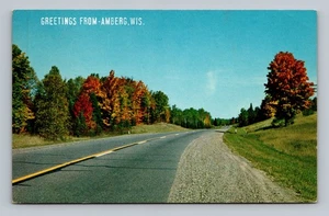 Postcard WI Amberg Wisconsin Greetings From Autumn Tres Scenic Road View - Picture 1 of 2