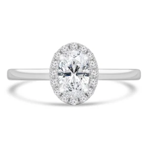0,61 ct ovaler SI1 G Diamant Halo Verlobungsring 14 K Weißgold - Bild 1 von 5