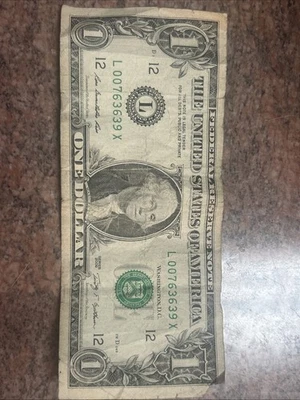 X Note Dollar Bill $1 One Dollar L00763639 Series Collectable Rare Block - Image 1 of 4