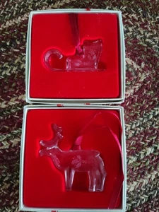 1986 Orrerfors Clear Crystal Reindeer & 1988 Sleigh Christmas Tree Ornament - Picture 1 of 5