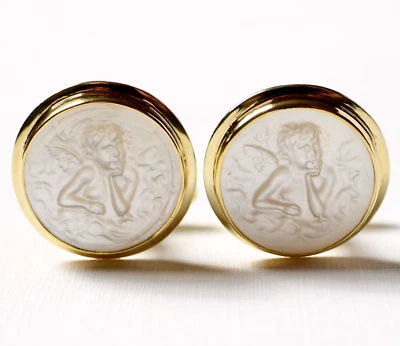 Manschettenknöpfe 14 Karat 585 Gold 12,34 g Gelbgold Perlmutt Engel nach Raffael - Bild 1 von 4