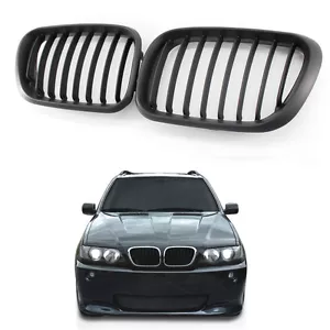Car Racing Grille Matte Black Front Center Kidney for BMW X5 E53 00-03 01 02 - Foto 1 di 7