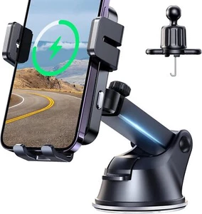 Wireless Car Charger Mount 2 In 1 With Auto Sensing And 15W Fast Charging Black - Picture 1 of 7