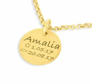 Cadena con nombre chapada en oro grabado joyas niños bautizo comunión bautizo pez regalo - Imagen 1 de 4