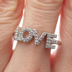 PEACE LOVE WORLD 925 Sterling Silver Round-Cut C Z I Love Myself Ring Size 9.25 - Picture 1 of 8