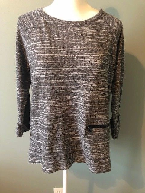 Moletom Jones New York Sport Feminino Tamanho M Cinza Bolso Zíper Roupa Ativa - Imagem 1 de 4