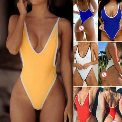 Mujeres Una Pieza Tanga Corte Alto Leotardo Body Traje de Baño Mameluco Monokini Bikini Foto 1 de 4