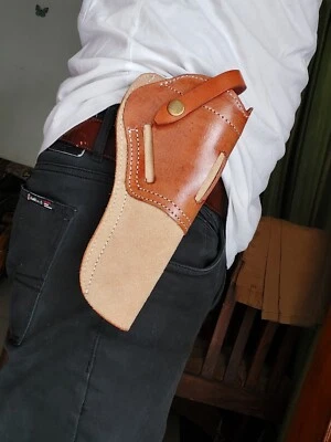 Western Tooled Holster Gun Leather Rig Sass Pistol Cowboy Revolver Brown Color - Image 1 of 4